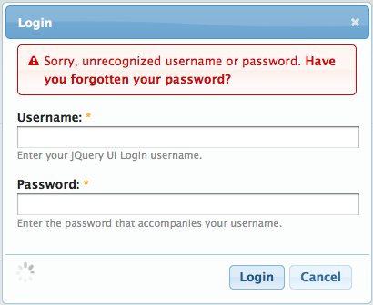 jQuery UI Login - Popup dialog with real time authentication